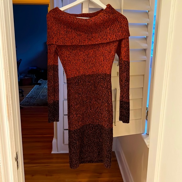 Rust Coloured Warm Knit Dress Cowl Neck - Picture 1 of 3